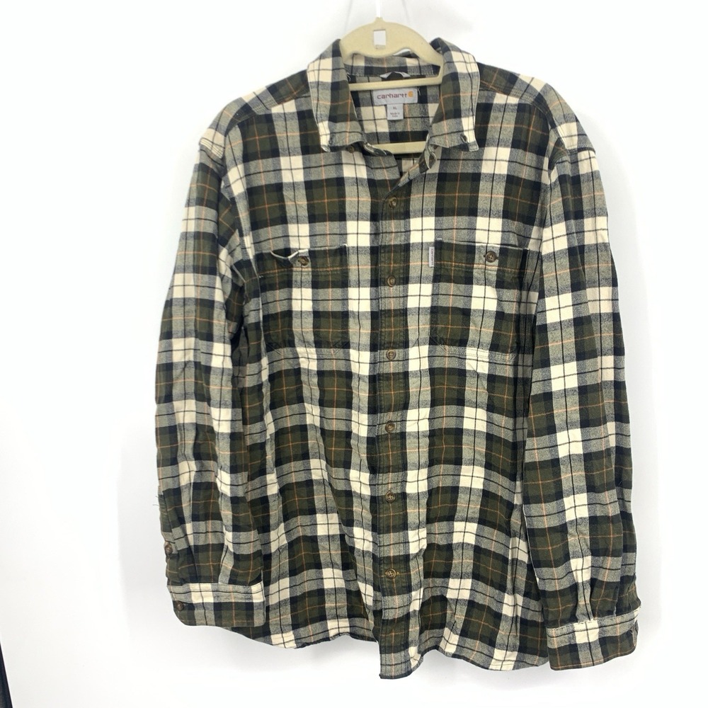 Carhartt Men Size‎ XL Shirt Button Down Top Flannel Relaxed Green Black Plaid